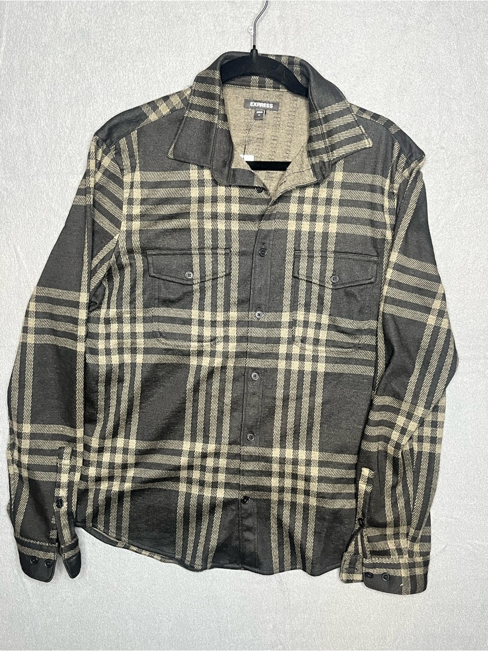 Express Olive & Black Plaid Utility Shacket